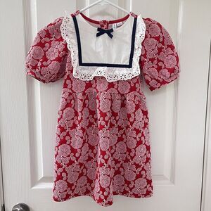 Janie and Jack Bradbury Red Rose Jacquard Eyelet Ruffle Dress Girls Size 6